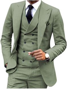 Suits Green, Grey Suit Vest, Dress Suit Vest, White Wedding Suit, Wedding Blazers, Groom Suits, Suits Formal, Double Breasted Vest