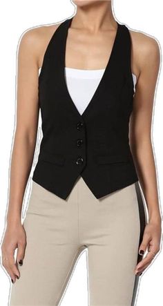 Fitted V-neck Vest For Office, Fitted V-neck Vest With Button Closure, Fitted Single Breasted V-neck Vest, Fitted Single-breasted V-neck Vest, Fitted Vest With Button Closure For Office, Fitted Button Closure Office Vest, Fitted Office Vest With Button Closure, Fitted Fall Vest With Snap Buttons, Fitted Vest With Snap Buttons For Work