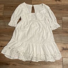 Anthropologie Mini Dress. New Without Tags. No Stains Or Pilling. Has Cute Keyhole On Back And Beautiful Eyelet Details Throughout. Anthropologie Dress, Anthropologie Dresses, On Back, Colorful Dresses, Anthropologie, Color White, Mini Dress, Womens Dresses, Tags