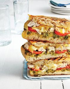 three sandwiches stacked on top of each other