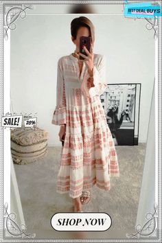 Women's Swing Dress Maxi Long Dress - 3/4 Length Sleeve Geometric Print Spring Summer Casual Vacation Dresses Flare Cuff Sleeve Red Gray Red 3/4 Sleeve Midi Dress For Fall, Beige 3/4 Sleeve Dress For Vacation, Red Midi Dress With 3/4 Sleeves For Fall, Beige 3/4 Sleeve Dress For Beach, Red 3/4 Sleeve Dress For Vacation, Casual Red Long Sleeve Dress For Spring, Red 3/4 Sleeve Spring Dress, Red 3/4 Sleeve Dress For Spring, Red 3/4 Sleeve Beach Dress