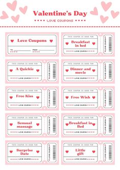 printable valentine's day coup sheet with hearts on the back and pink background