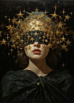 a painting of a woman with stars on her head