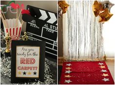 red carpet and decorations for a movie themed party