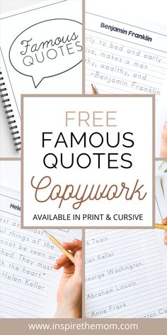 free printable famous quotes copywork worksheets for kids and adults to use