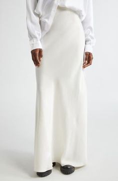 Featured on the label's fall '24 runway show, this pull-on skirt is bias-cut in a floor-skimming length from fluid crepe. Pull-on style 71% acetate, 29% viscose Dry clean Made in Italy Designer Clothing Elegant White Maxi Skirt For Work, Chic White Silk Maxi Skirt, White Relaxed Fit Maxi Skirt For Formal Occasions, White Relaxed Maxi Skirt For Formal Occasions, Formal Full-length White Skirt, Formal Full Length White Skirt, White Formal Full-length Maxi Skirt, Formal White Maxi Skirt, White Formal Maxi Skirt