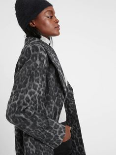 Leopard Top Coat | Banana Republic Phase Eight Coat, Chocolate Clothes, Fluffy Coat, Leopard Top, Cocoon Coat, Print Coat, Phase Eight, Italian Fabric, Zadig And Voltaire