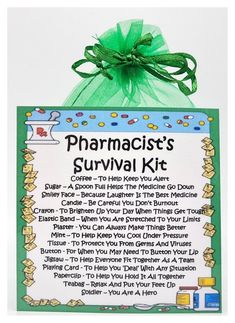 a sign with the words pharmics survival kit written on it and a green bow