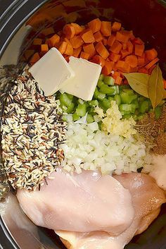 an assortment of vegetables and meat in a bowl