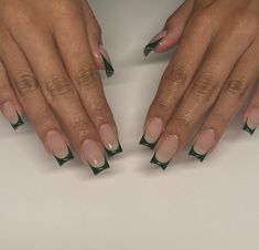 Emerald Nails, Green Acrylic Nails, Dark Green Nails, French Tip Acrylic Nails, French Acrylic Nails, Waste Of Time