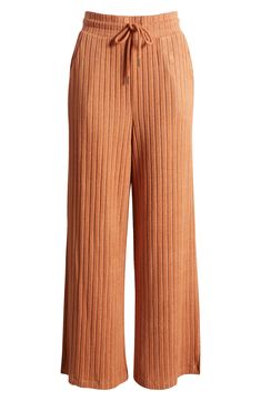 A softly ribbed texture furthers the comfort of these pull-on pants that are ready to make your weekend even more relaxed. 28 1/2" inseam 75% viscose, 22% polyester, 3% elastane Machine wash, tumble dry Imported Ribbed Wide-leg Workwear Pants, Ribbed Wide-leg Pants For Work, Ribbed Loungewear Bottoms For Spring, Spring Ribbed Loungewear Bottoms, Ribbed Relaxed Fit Bottoms For Workwear, Spring Ribbed Sweatpants For Loungewear, Ribbed Relaxed Fit Straight Pants, Casual Ribbed Bottoms For Spring, Ribbed Solid Pants For Spring