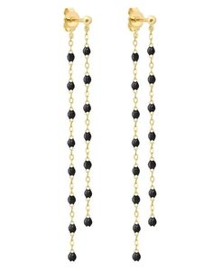 GIGI CLOZEAU JEWELRYBOUTIQUEEARRING YG/BLACK Classic Gigi Dangling Earrings - Black Top Design Fashion, Black Resin, Delicate Chain, Dangling Earrings, Resin Beads, Gold Polish, Fine Earrings, Pierced Ears, Cleaning Jewelry