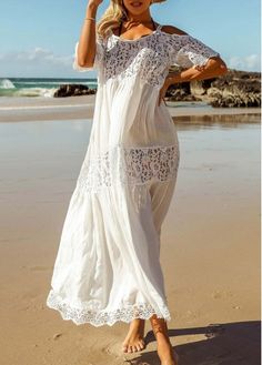 Color:White;Size:One Size;Support:Wire Free;Bra Style:No Padded;Pad Style:Unmovable;Strap Style:Unadjustable;Composition:100% Polyester;Washing Instructions:Hand Wash;Color Scheme:White;Occasion:Beach;Style:Vacation;Season:Summer;Package Contents:1 X Beach Dress;Pattern Type:Solid;Decoration:Cold Shoulder; Free Bra, Flowy Design, Bra Style, Love Clothing, Swimwear Cover Ups, Swimwear Cover, Neck Lace, Swim Dress, Cover Up Dress