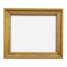 an empty gold frame on a white background