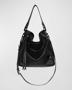 "Find REBECCA MINKOFF Mab Leather Hobo Bag on Editorialist. Rebecca Minkoff \"Mab\" hobo bag in leather Flat top handle, 6\" drop Detachable, adjustable shoulder strap, 17.5\"L Can be worn as a top handle or shoulder bag Open top with magnetic closure Exterior, side zip pocket Interior, one zip pocket and two slip pockets Approx. 11\"H x 11\"W x 6.5\"D Imported" Small Shoulder Bags, Leather Saddle Bags, Deer Skin, Leather Hobo Bag, Black Shoulder Bag, Pocket Bag, Leather Hobo, Open Top, Leather Flats