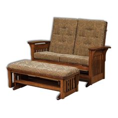 Amish USA Made Handcrafted Bow Arm Slat Loveseat Glider sold by Online Amish Furniture LLC Loveseat Recliners, Amish Crafts, Glider And Ottoman, Couch And Loveseat, Living Room Entertainment, Amish Furniture, Fabric Ottoman, Cushion Seat, Living Room Shop