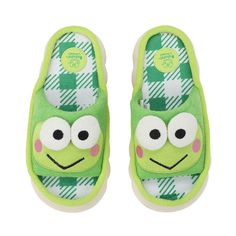 Womens Hello Kitty® Keroppi Slipper - Green / White Plaid | Journeys Kerropi Slippers, Cute Non-slip Slide Slippers, Playful Round Toe Slippers For Spring, Comfortable Green Slide Slippers, Green Non-slip Slippers For Leisure, Playful Spring Slip-on Slippers, Playful Slip-on Slippers For Spring, Playful Green Open Toe Sandals, Playful Open Toe Synthetic Slippers