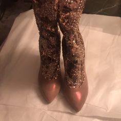 Rene Caovilla Embellished Boots Size 39 . 4.5 Inch Heel And 1/2 Inch Platform. Boots Come Right Below Knee . Circumference Is 15 Inches. I Never Wore Them Out Just Tried On . Zip Up Back Closure. Boots Are Sparkly When The Light Shines On Them. May Have Some Missing Embellishments, I Can Not Tell, But Just Wanted To Put That In The Listing In Case It Does. No Box Or Bag. Gorgeous Boots. Pictures Does These Boots No Justice. Boots Pictures, Embellished Boots, Caovilla Shoes, Rene Caovilla Shoes, Gorgeous Boots, Rene Caovilla, 5 Inch Heels, Platform Boots, Shoes Heels Boots