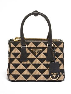 Prada Symbole Embroidered Fabric Mini Bag - Farfetch Prada Mini Bag, Prada Galleria Bag, Checkered Bag, Prada Mini, Prada Collection, Micro Bag, Leather Keyring, Woven Tote Bag, Mini Tote Bag