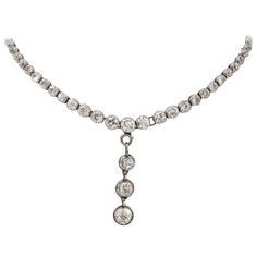 Amazing Old Mine-Cut Diamond Gold Platinum Necklace | From a unique collection of vintage drop necklaces at https://www.1stdibs.com/jewelry/necklaces/drop-necklaces/ Antique White Gold Necklace With Diamond Accents, Victorian Diamond Necklace With Single Cut Diamonds, Antique White Gold Diamond Necklace With Single Cut Diamonds, Antique Round Necklace With Diamond Accents, Diamond White Platinum Necklace With Rose Cut Diamonds, Platinum Diamond Necklace With Rose Cut Diamonds, Vintage Diamond Cut Necklace In Diamond White, Vintage Diamond White Necklace With Diamond Cut, Antique White Gold Diamond Necklace