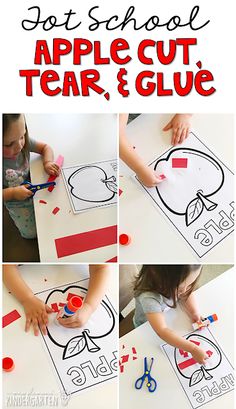 an apple cut, tear and glue activity for kids