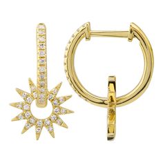 Details: 14k Yellow Gold Sunburst Drop Huggie Earrings