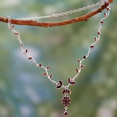 Legacy Of Love, Silver Jewelry Diy, Silver Necklaces Women, Floral Jewelry, Garnet Necklace, Garnet Jewelry, Elegant Necklace, Jewelry Sterling Silver, Handcrafted Necklace