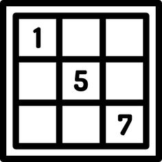 a black and white square with the number five on it's side, which has seven