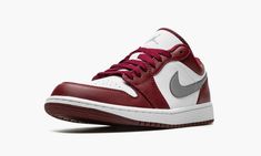 The Air Jordan 1 Low “Bordeaux” succeeds the colorway of the same nickname that was originally released on the Air Jordan 1 High OG in 2021.  Like that shoe, the Jordan 1 Low “Bordeaux” features maroon-colored leather overlays and a white leather base.  A Metallic Silver leather Swoosh logo is found on both sides of the shoe.  Classic silver “Wings” branding is embroidered on the heel and a silver Jumpman is stitched onto the white nylon tongue.  A two-tone, white rubber midsole and Bordeaux out Air Jordan 1 Low White, Jordan 1 Low White, Jordan Wings, Nike Air Jordan 1 Low, Jumpman Logo, Jordan 1 High Og, Wings Logo, Silver Wings, Swoosh Logo