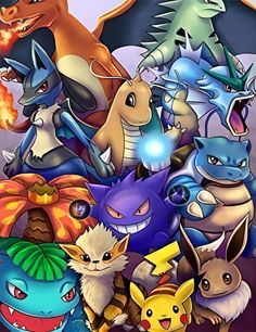 an image of pokemon poster with many different characters