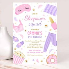 1 Editable Sleepover Squad Birthday Party Invitation Slumber Birthday Party Invitation Sleepover Tween Teen Birthday Party 1 Sleep Over Birthday Party Invitations, Slumber Birthday Party, Sleepover Squad, Sleep Over, Birthday Party For Teens, Teen Birthday