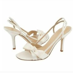 New In Box 100% Authentic Women's Kate Spade New York Lover White Satin Open Toe Slingback Sandal Heels Dye-Able To Match Any Attire Medium Width In Size 10, 10.5 Cute And Classy Sling-Back Style. Satin Upper. Dye-Able. Leather Lining And Sole. Made In Italy. Heel Height: 3 12 In Weight: 5 Oz Wedding Prom Special Occasion Pageant Homecoming Strappy Bow Bridal Party Kate Spade Sandals, White Strappy Heels, Evening Heels, Heels Prom, Prom Heels, Bow Heels, Kate Spade Shoes, White Heels