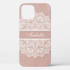 a pink and white phone case with the name kasbella on it's front