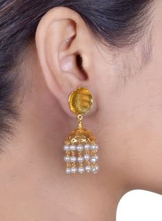 925 Silver Gold Plating Silver Gold Plating 3 Layers of Pearls hanging Jhumka Earrings. Indian wedding Earrings Weight- 10.01 Gram 925 Silver gold Plating Jhumka Earrings, 3 Layers Pearl hanging Earrings, with silver push lock, Indian wedding jhumka Earring, Gift for her Indian Earring, Indian Wedding Earring All of our pieces are strong and durable and made with care. White Temple Jewelry Jhumkas For Formal Occasions, Round Jhumkas For Puja, Diwali Pearl Drop Jhumkas, Fusion Style Pearl Earrings With Latkans For Celebrations, Elegant Jhumkas With Latkans For Puja, White Fusion Danglers With Latkans, Pearl Drop Jhumkas, Fusion Pearl Drop Jhumkas For Diwali, Fusion Style Pearl Drop Jhumkas For Diwali