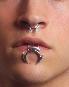 Blade Nose Ring | Austin James Smith Jewelry Side Lip Ring Men, Weird Rings Silver, Horned God Ring, Nose Piercing Aesthetic, Piercing Aesthetic, Ring Nose Piercing, Beautiful Nose, Cute Nose Piercings, Nose Piercing Stud