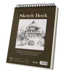 a sketch book with the cover drawn in black and white