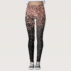 Rose Gold Glitter Sparkle Leggings A trendy elegant leggings design featuring pretty rose gold sparkling glitter on a black brushed metallic background. Sparkle Leggings, Metallic Background, Glamorous Decor, Gold Glitter Stars, All That Glitters Is Gold, New Year Eve, Star Leggings, New Year's Eve Celebrations, Stylish Party