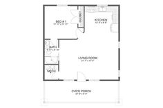 the floor plan for a two bedroom, one bathroom apartment with an attached kitchen and living room