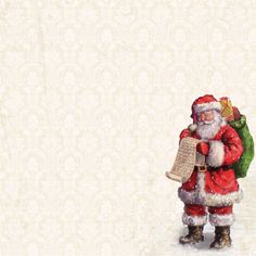 a santa clause holding a sack and paper bag