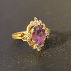 Gorgeous Marked 14k Tested Gen Diamond And Stone Quality Vintage Lite Wear No Damage Gemstone Diamond Ring, Ring Color, Amethyst Gemstone, Jewelry Vintage, Purple Amethyst, Womens Jewelry Rings, Purple Gold, Vintage Gold, Diamond Ring