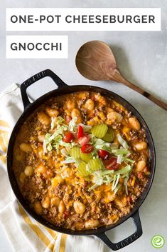 one - pot cheeseburger gnocchini in a cast iron skillet