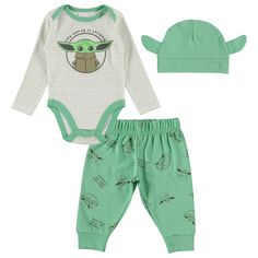 PRICES MAY VARY. Star Wars Baby Yoda themed bodysuit with pants and matching bandana accessory. Long sleeved bodysuit keeps your baby warm and comfortable. The snap closure on bodysuit making diaper changes easy. Comfortable and cute baby yoda clothing set for infants and babies. Long pants and matching bandana accessory complete the outfit. This Authentic Licensed Star Wars outfit makes the perfect gift for a newborn on any occasion. Super cute Star Wars 3 Piece Baby Yoda Set Includes long slee Bandana Accessory, Star Wars Outfit, Happy Threads, Long Sleeved Bodysuit, Star Wars Prints, Star Wars Set, Star Wars Outfits, Star Wars Baby, Pant Sets