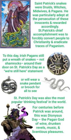 a poster with some words and pictures on it's side, including an image of st patrick's day