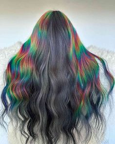 Holographic Hair Dark, Hairstyle At Home, Fishtail Braid Styles, Creative Hair Color, Hair Dyes