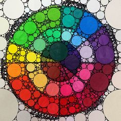 a painting with many different colors in the center and circles around it, all on top of each other