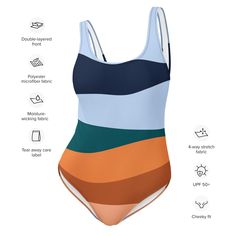 This Abstract Color Waves One-Piece Swimsuit offers a unique and stylish design, perfect for any beach or pool day. Made with high-quality material, this swimsuit provides comfort and durability. Its abstract color wave pattern adds a pop of color to your swimwear collection. Enjoy the summer in style with this one-piece swimsuit. This one-piece swimsuit for all figures will bring out your best features. Enjoy the smooth fabric and the flattering design, and show it off by the sea or pool! • 82% Pool Day, Color Wave, Abstract Color, Pool Days, Swimsuits For All, Wave Pattern, Swimwear Collection, By The Sea, Spandex Fabric