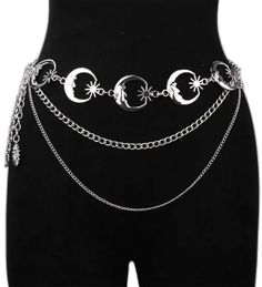 Gothic Metal Chain Belt For Festivals, Gothic Silver Metal Chain Belt, Gothic Metal Chain Belt, Edgy Silver Chain Belt For Festival, Silver Punk Chain Belt For Festival, Gothic Belt, Harajuku Punk, Waist Belts, Moon Sun