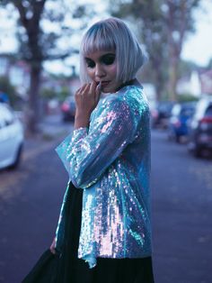 Primark Iridescent Sequin Jacket Tumblr Style Shot Sequin Jacket, Tumblr Fashion, Editorial Fashion, Bell Sleeve Top, Hair Care, Hair Color, Long Sleeve Dress, Birthday Party, Hair