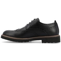 Introducing the Campbell wingtip derby by Vance Co. These professional-style shoes are crafted with premium vegan leather for a business-savvy look. Featuring a 12 mm Tru Comfort Foam™ insole and a lace-up design, they provide all-day comfort and a customizable fit. With a 1-1/4 inch block heel, round-toe shape, and padded tongue for extra comfort, the Campbell wingtip derby combines classic elegance with modern convenience, making it the perfect choice for the office or any professional setting Wingtip Derby Shoes For Work With Branded Insole, Wingtip Derby Shoes With Rubber Sole For Work, Wingtip Oxford Dress Shoes For Work, Workwear Derby Shoes With Brogue Detailing And Plain Toe, Wingtip Derby With Rubber Sole For Work, Oxford Wingtip Dress Shoes For Work, Workwear Derby With Brogue Detailing And Plain Toe, Plain Toe Derby With Brogue Detailing For Work, Workwear Plain Toe Derby With Brogue Detailing