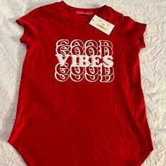 *Good Vibes Tee By Me Nu Brand New *Printing On The Front Only *Color Is Bright Red With White Graphics *Size Is A Xl Slightly Longer Tail *100% Cotton Very Lightweight Soft Material *Never Worn *Great With Your Favorite Jeans *As Always, Fair And Reasonable Offer Accept. Will Just Ignore Lowball Offers. Fast Shipping Smoke Free Home Pet Free Home Clean Home Environment Seller Thank You For Looking! Box 5 Red T-shirt For Summer Loungewear, Red T-shirt For Spring Loungewear, Red Summer Loungewear Tops, Red Tops For Summer Loungewear, Red Shirt With Text Print For Summer, Red Graphic Tee With Text Print, Red Relaxed Fit Top With Letter Print, Red Relaxed Fit Top With Text Print, Red Casual Tops With Letter Print